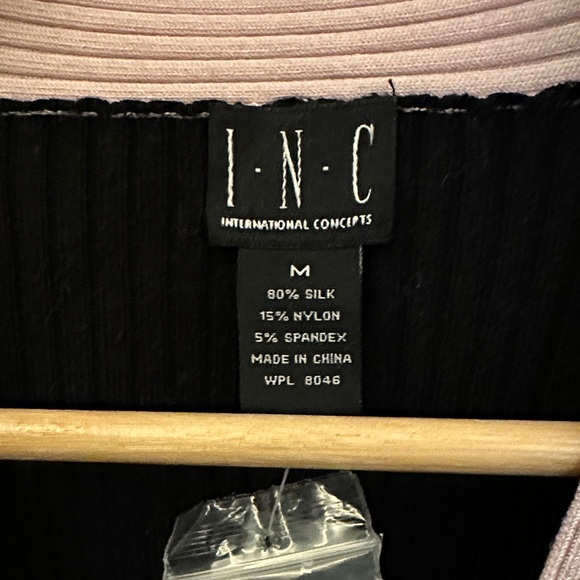 INC Black and Beige V-Neck Ribbed Knit Sweater - Picture 2 of 3